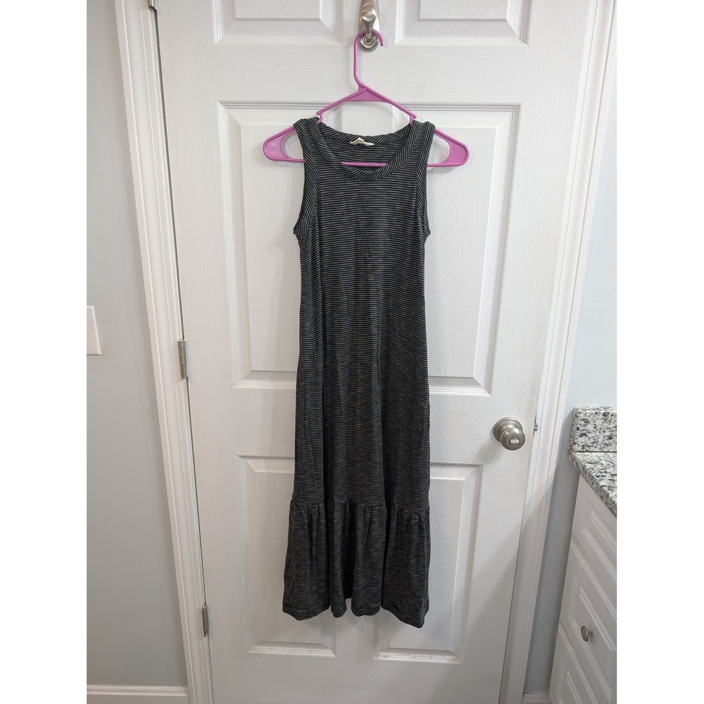 Madewell Striped Sleeveless Midi Dress Black White Tiered Ruffle Hem - Size XS